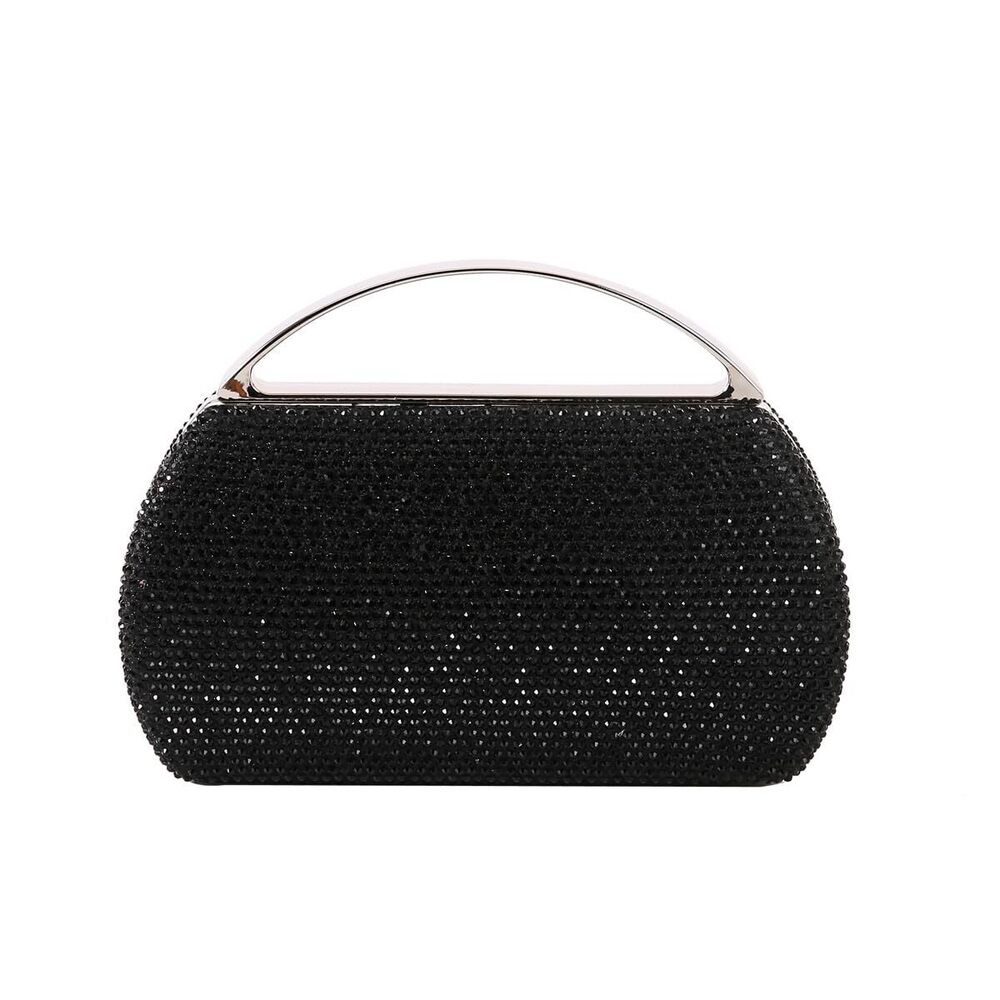 1412 Fashion Top Handle Rhinestone Beaded Evening Bag Clutch Handbag Black